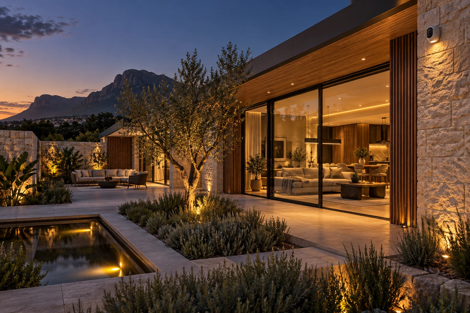 Original concept of a connected modern home at dusk