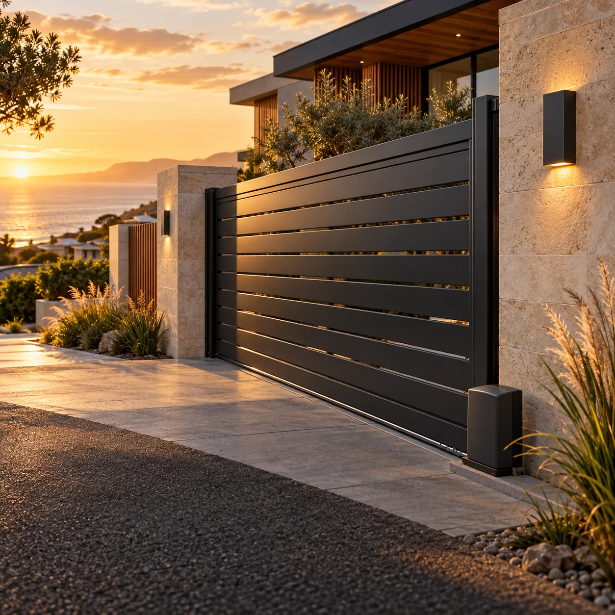 Original concept of a contemporary automated gate entrance